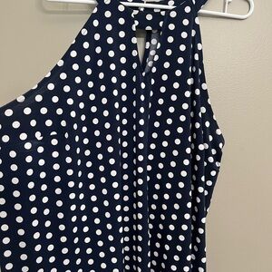 Lane Bryant Navy and White Polka Dot Top